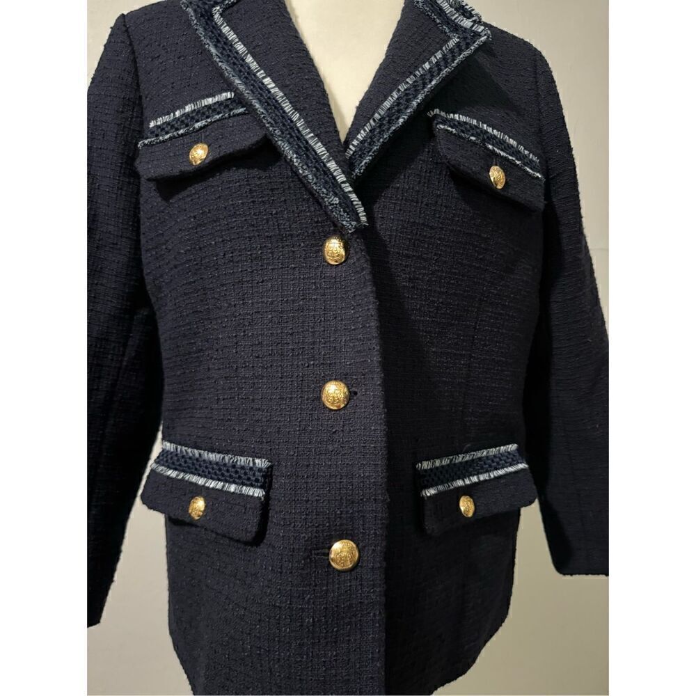 Talbots Contrast trim Tweed jacket Gold button front 10 - Picture 10 of 11